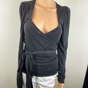 Free People Charcoal Faux Wrap Top
